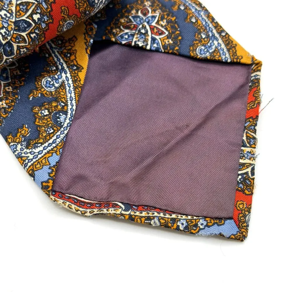 Vintage 70s Harrods Yellow Red 100% Silk Paisley Psychedelic Mod Super Wide Tie